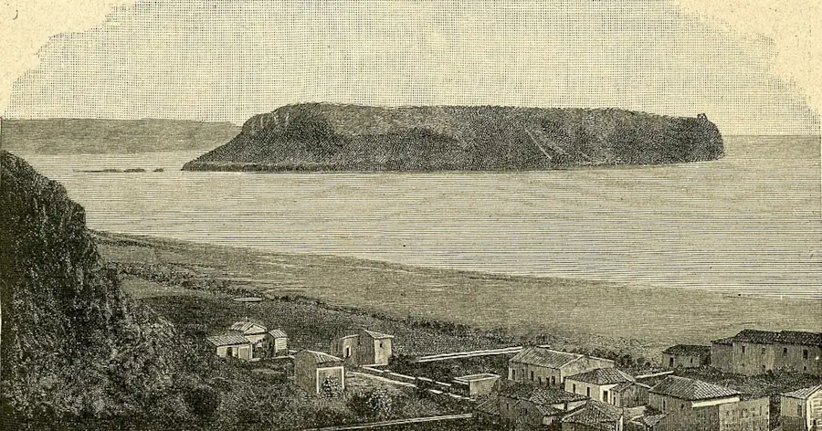 Illustrazione xilografia dell'Isola di Dino di fonte a Praia a Mare